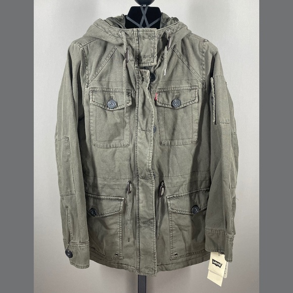NEW Levis Jacket Womens Small green canvas cargo coat hooded casual classic - Picture 1 of 12